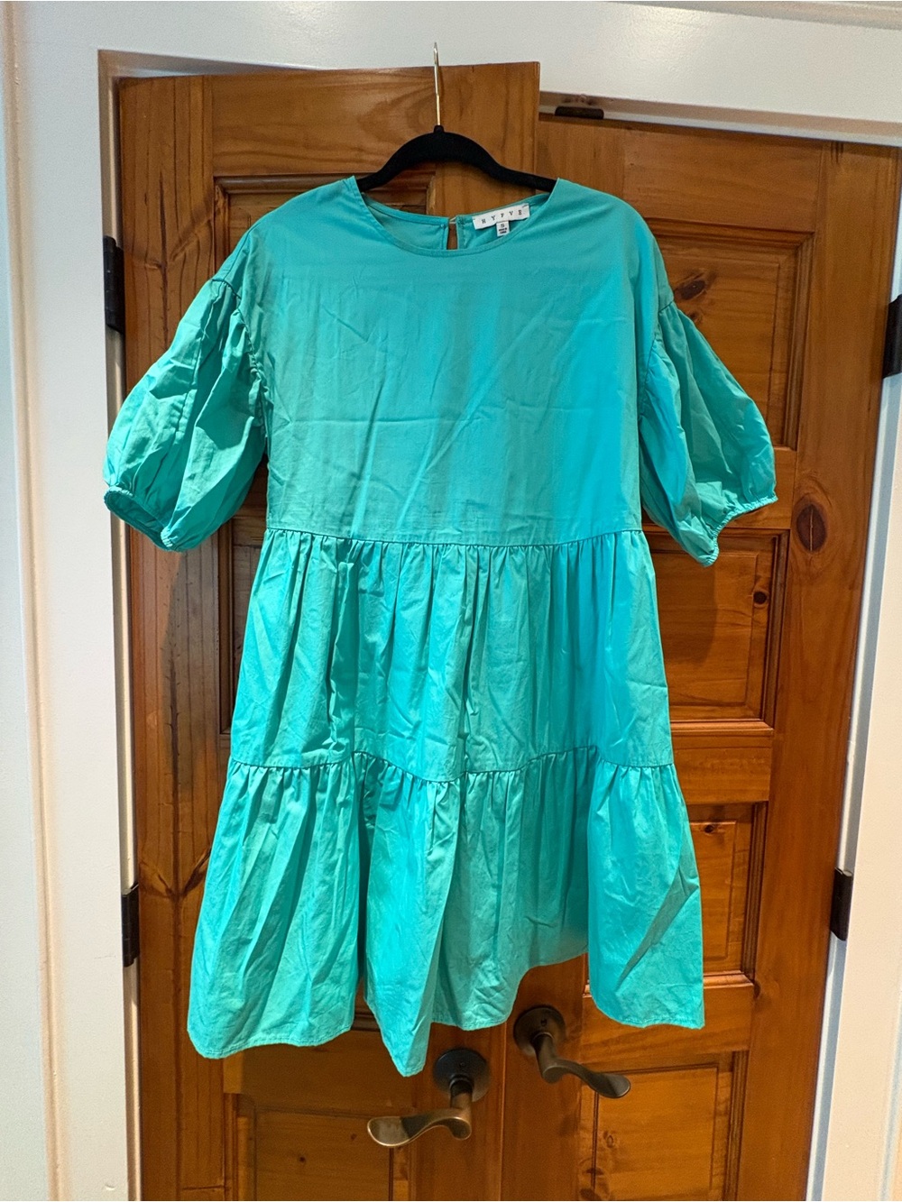 HYFVE Teal Tiered Puff-Sleeve Casual Dress